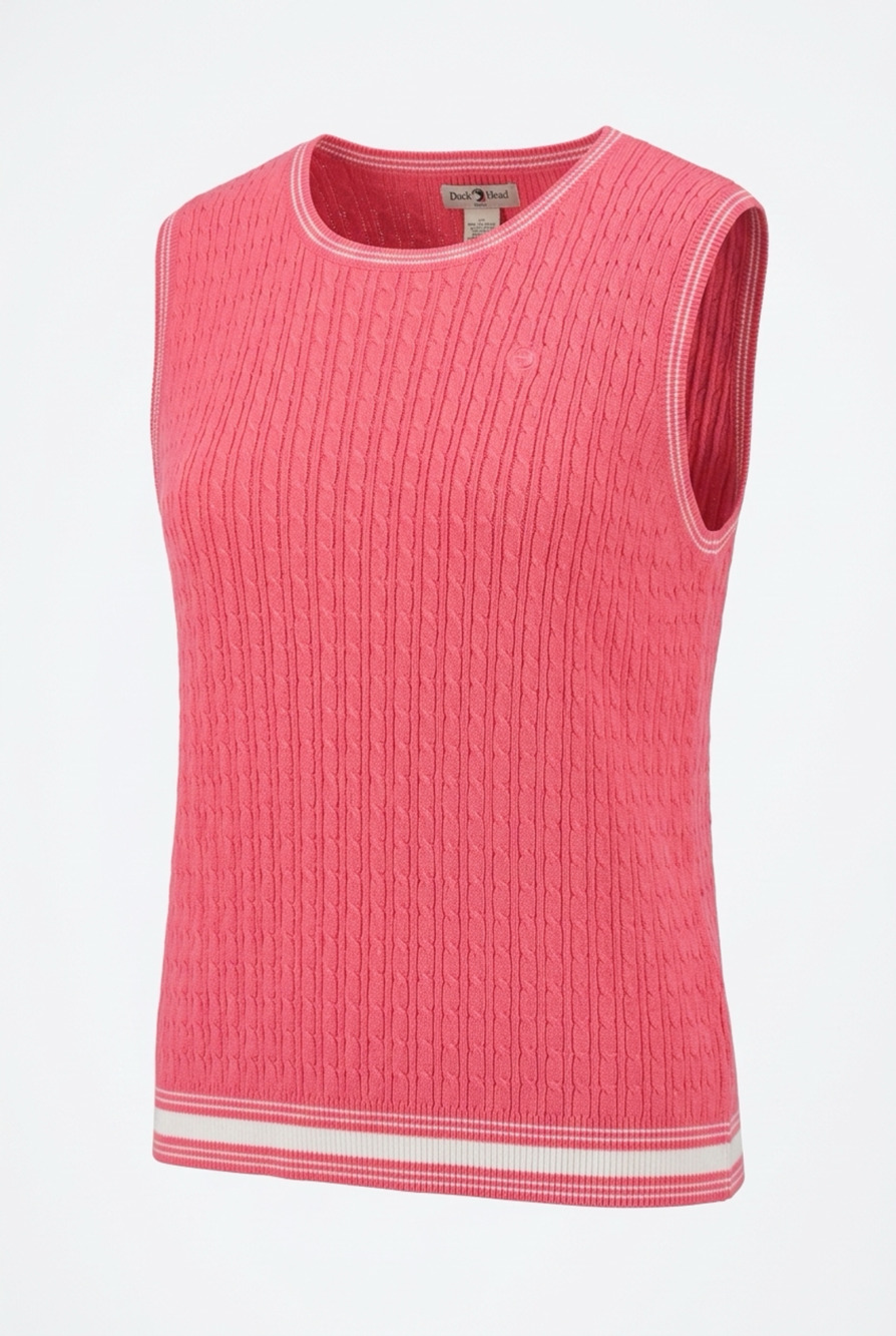 Duck Head Women's 2X Pink Cable Knit Sleeveless Sweater Vest